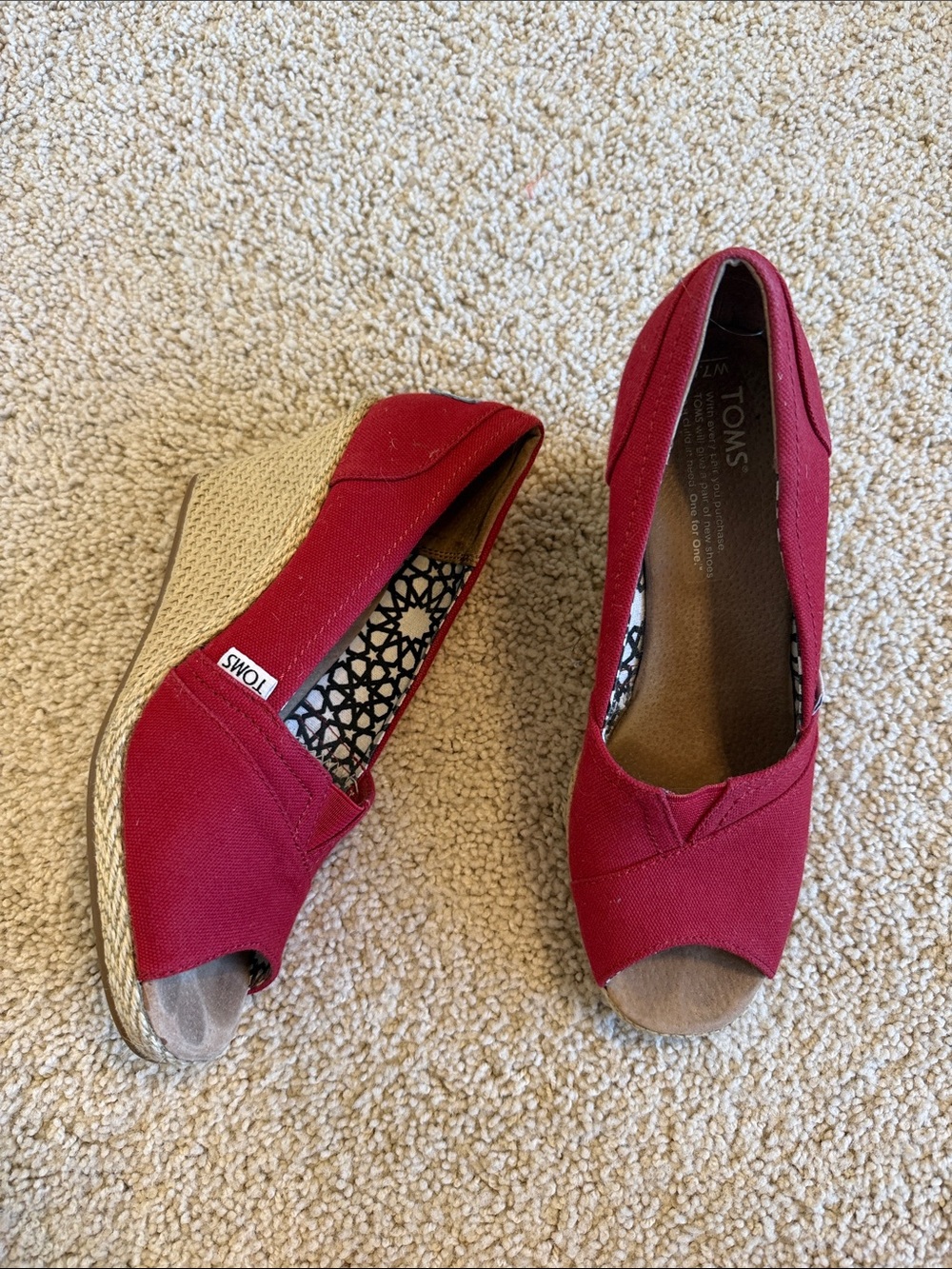 Toms Wedge Peep Toe Espadrille Heels SZ 7.5